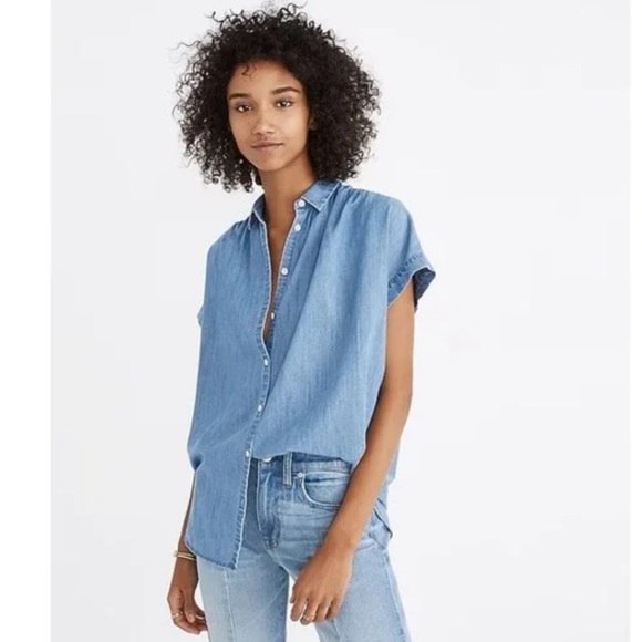 Madewell Tops - Madewell Central Shirt Oversized Denim Chambray Short Sleeve Button Up Women XS